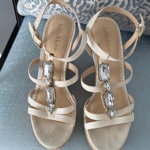 Kelly & Katie Champagne Jeweled Strappy Sandals